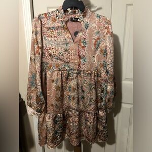 Chic Paisley Long Sleeve Dress in Pink and Brown